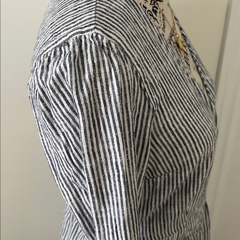 Old Navy Blue & White Striped Long Sleeve V-Neck Dress - Picture 8 of 13